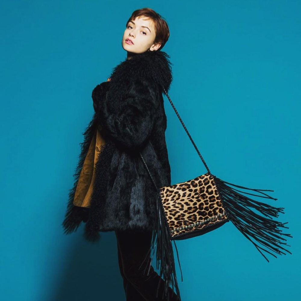 Simone Camille Leopard Print Fringe Crossbody Bag